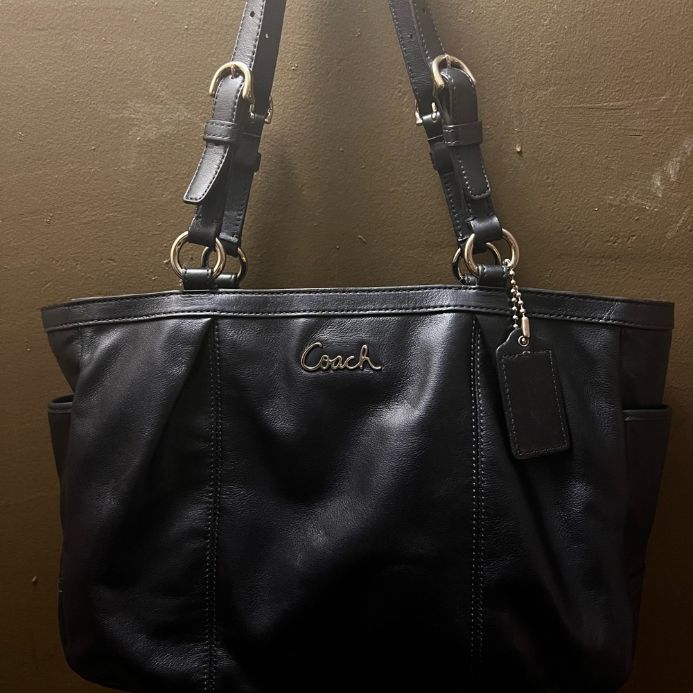 Gently Used Authentic Coach Leather Navy Blue East West Shoulder Bag